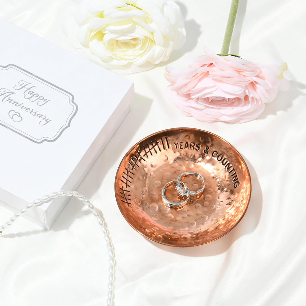 22 Year Wedding Anniversary Copper Gifts 22th Gifts 4" Copper Jewelry Tray Engraved Decorative Dish for Couple Him or Her