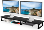 Aothia Large Dual Monitor Stand Riser - Monitor Stand For 2 Monitors, Monitor Stand With Drawer,Desk Shelf For Monitor, Wood Monitor Riser Stand with Storage Organize For Pc,Tv,Laptop,Screen (Black)