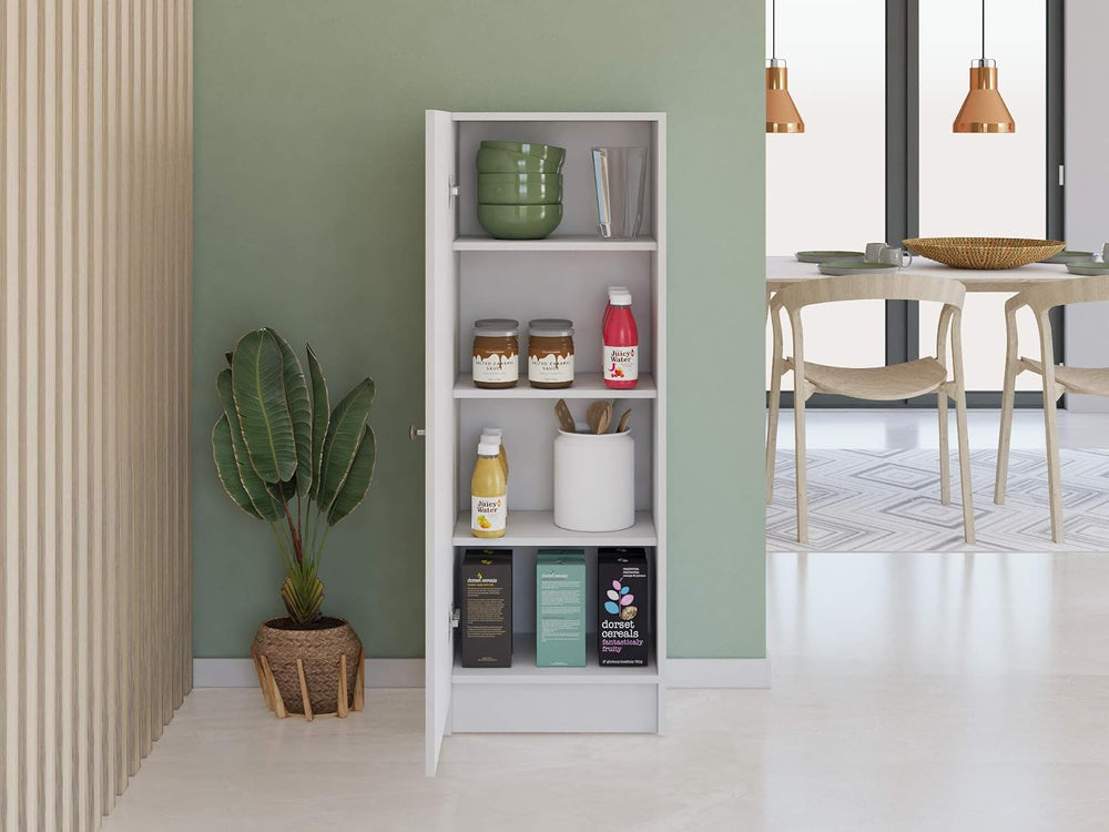Kitchen Pantry 47" H, 1 Door Cabinet, 4 Interior Shelves, White
