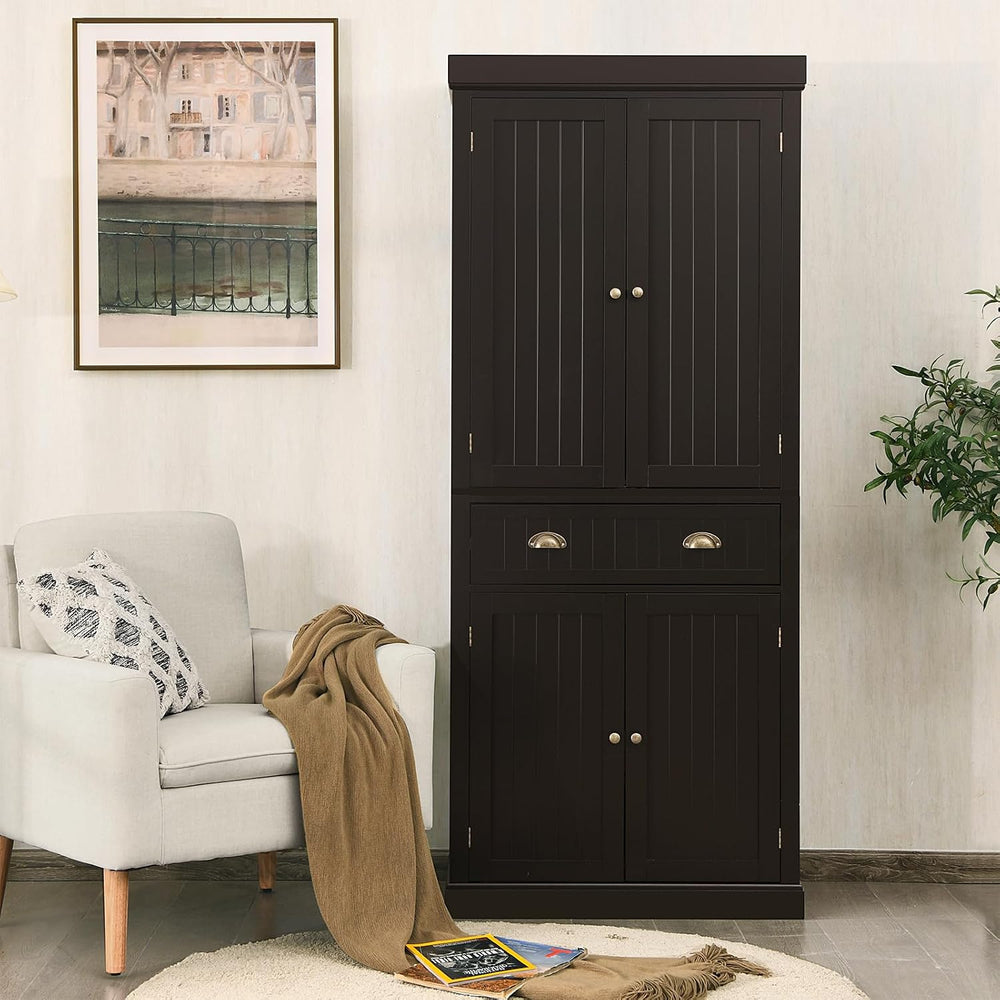 72" Kitchen Pantry Cabinet, Kitchen Cupboard with 2 Double-Doors Cabinet...