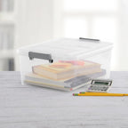 (3 Pack) 12.7 Quart Clear Plastic Modular Storage Containers with Write-On Label Latches - Gray Stackable Organizer Boxes for Home, Office, Closet, Garage & Pantry Organization