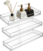 Maitys 3 Pcs Acrylic Vanity Tray Bathroom Tray for Serving Vanity Makeup Organizer Clear Hand Towel Kitchen Countertop Makeup Perfume Cosmetics Organizer Valentine Gift (11.8 x 5 Inch)
