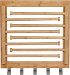 Honey-Can-Do Bamboo Wall-Mount Swivel-Arm Drying Rack, 80 lb, Natural | Wall-mount bamboo rack with 8 swivel arms holds 80 lb; folds to 1.7 in deep. Ships assembled with 5 steel hooks.