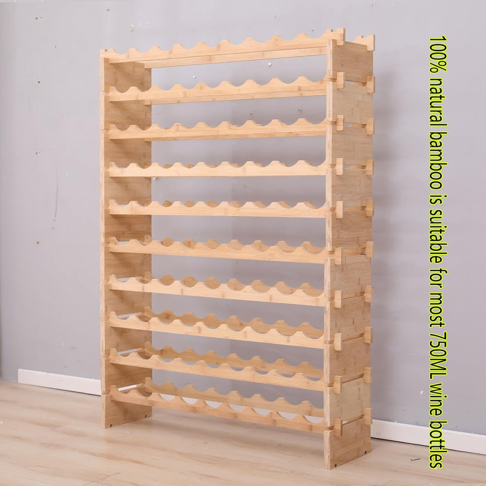90 Bottle Stackable Storage Modular Wine Rack Cabinet Bamboo freestanding Flo...