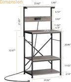 Kitchen Bakers Rack with Power Outlet, Microwave Stand with 6 S-Shaped Hooks, 4-Tier Coffee Bar Microwave Rack (Grey)