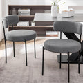 Grey Boucle Dining Chairs Set of 2, Upholstered Dining Room Chairs with Black Metal Legs, Round Modern Dining Chair for Dining Room, Kitchen