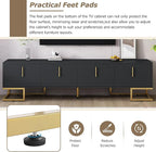 ON-TREND Modern TV Stand with Metal Legs and Gold Handles for TVs Up to 80'', Media Console Table with Cabinets and Adjustable Shelves, Luxury TV Cabinet with Geometric Lines for Living Room, Black