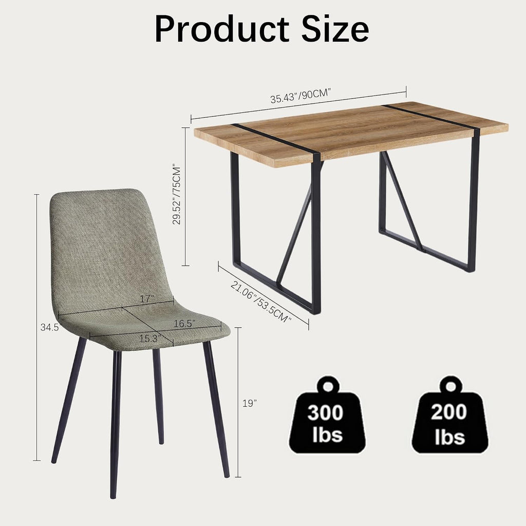 Dining Table Set for 4, Modern Table and Chairs Set of 4, 5 Piece Dining Table Set Include Wooden Rectangle Kitchen Table and 4 Fabric Chairs Ideal for Kitchen Dining Room Easy to Assemble