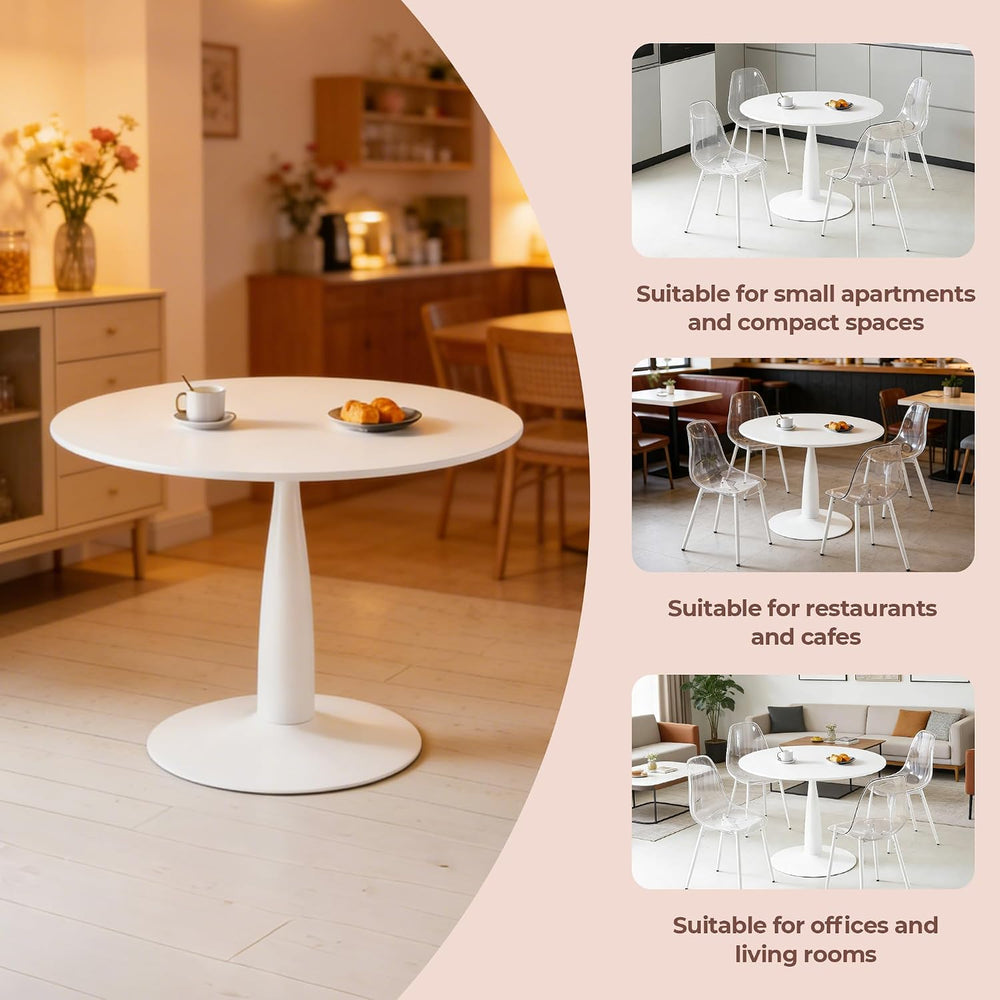 42" Round White Tulip Dining Table, Mid Century Modern Pedestal Kitchen ...