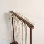 GemeShou Large necklace hanger shelf with 17 copper bars, Wooden jewelry storage organizer rack for hanger necklace bracelet, necklace display stand for boutique store【Walnut】