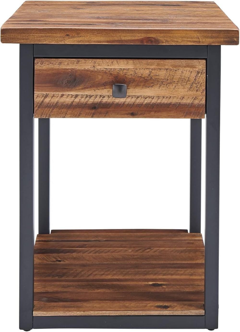Claremont Rustic Solid Wood End Table with Drawer and Shelf – Farmhouse Accen...