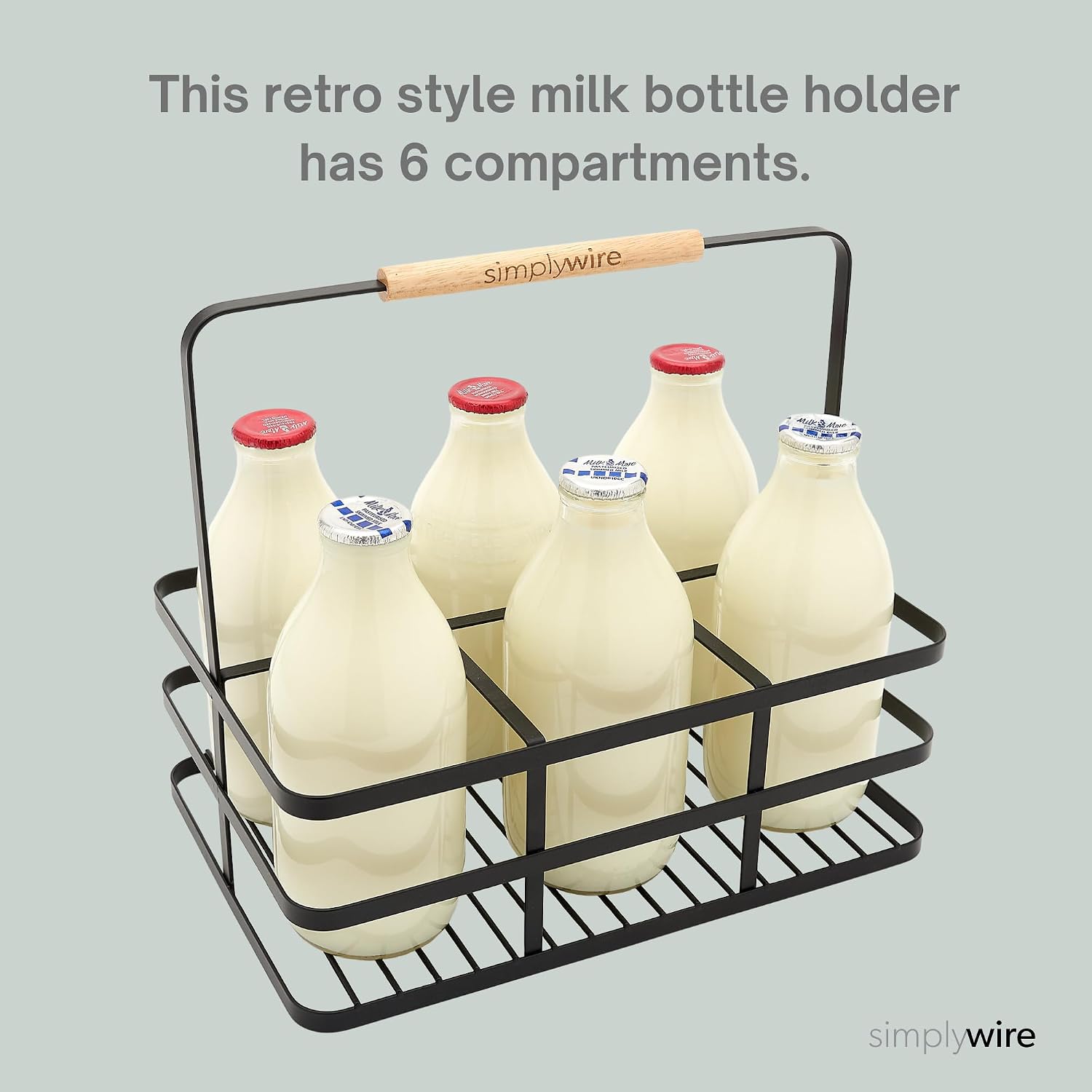 simplywire - Retro 6 Unit Milk Bottle Holder - (or Wine) - Flat Wire