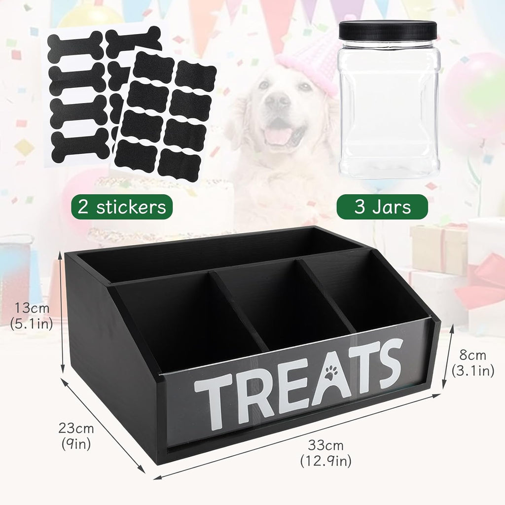 Geyecete Dog Treat Container cat food container with 3 Jars & Compartments pet treat storage dog treat container trapezoid Cute Pet Treat Organizer