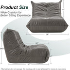 Hobestluk Giant Bean Bag Chair Lazy Floor Sofa, Memory Foam Fireside Sofa for Adults, Big Beanbag Faux Leather Armless Chair for Living Room Bedroom Dorm Office (Grey, Single)