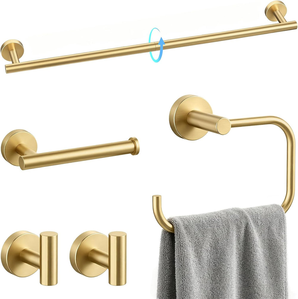 STWWO 5-Piece Gold Bathroom Accessories 24 Inch Towel Racks for Bathroom