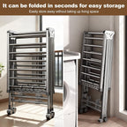 Heavy Duty 3-Tier Clothes Drying Rack with Wheels & Shoe Rack - Large 5.9ft Foldable Metal Laundry Stand, Portable Collapsible Clothing Hanger for Indoor Outdoor Use in Laundry Room