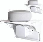 Power Perch Horizontal Wall Outlet Shelf with Cord Storage Strap - Declutter & Reclaim Bathroom Counter Space - Alexa Stand, Apple Homepod Shelf, Toothbrush Holders Wall Mounted - White, 2-Pack