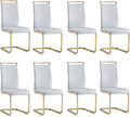 AZmac Modern Leather Dining Chairs Set of 8,Armless Kitchen Chairs,Dining Room Chairs with Upholstered Padded Seat and Sturdy Golden Legs for Dining Room,Kitchen (Set of 8, Light Grey-Gold Leg)