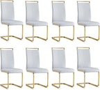 AZmac Modern Leather Dining Chairs Set of 8,Armless Kitchen Chairs,Dining Room Chairs with Upholstered Padded Seat and Sturdy Golden Legs for Dining Room,Kitchen (Set of 8, Light Grey-Gold Leg)