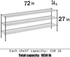 14" Deep x 72" Wide x 27" Height Wire Shelving Kit | 3-Tier | NSF Commercial Storage Rack Unit