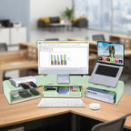Dual Monitor Stand Riser with Drawer, Desk Organizer and Accessories, Metal Laptop Stand for Desk, Workspace Desktop Stand for Computer, Laptop, TV and More (Mint Green)
