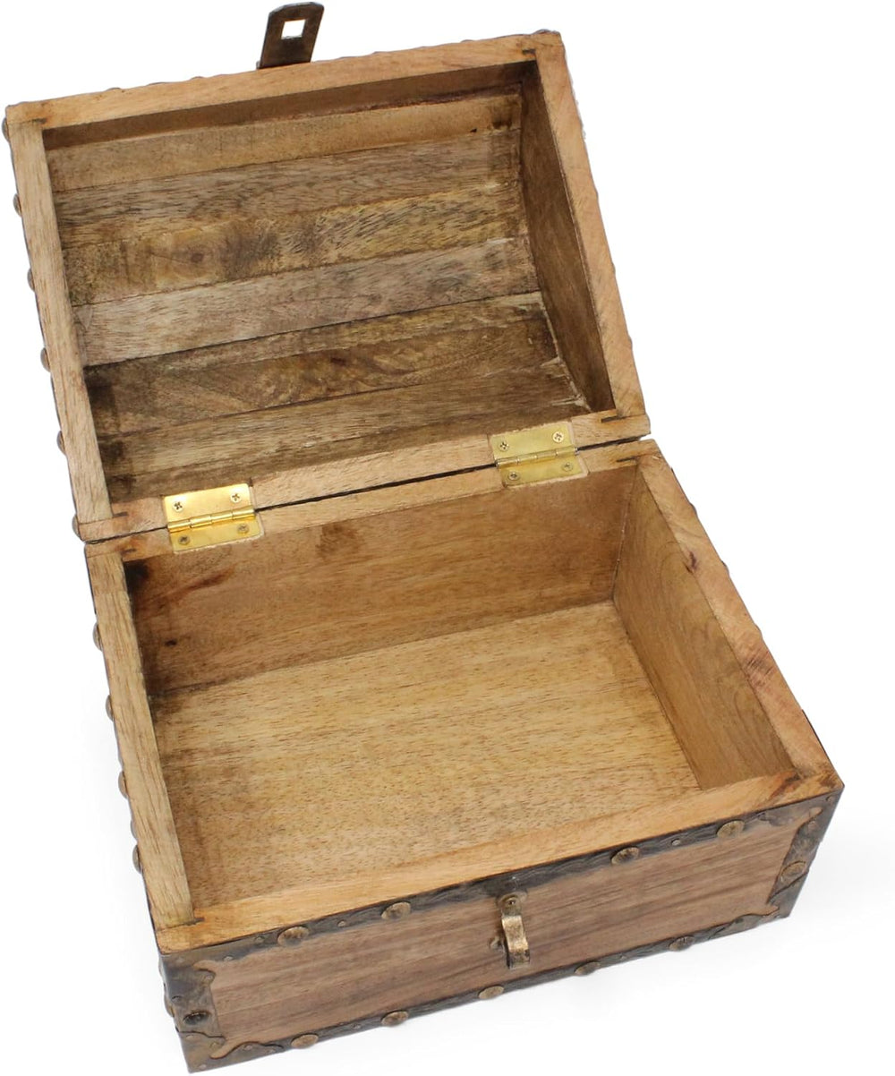 Nautical Cove Antiqued Finished Wood Treasure Chest with Decorative Rivets an...