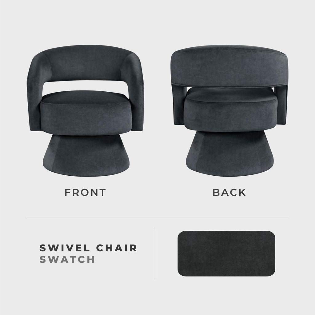 Lexicon Swivel Accent Chair, Modern Velvet Round Barrel Chair, Dark Gray | Swivel Chair with Open Back, Plush Foam Cushions, Metal Swivel Base for Living Room/Bedroom/Office/Small Spaces