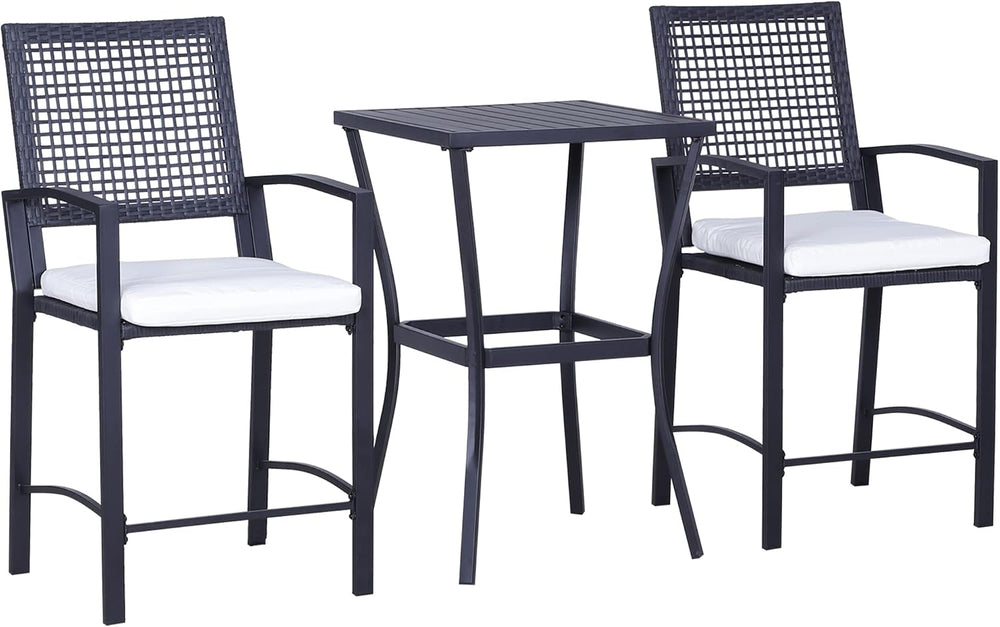 Patio Bar Set, 3 PCS Rattan Wicker Outdoor Furniture Set with Cushioned Stool...