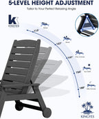 KINGYES HDPE Lounge Chair Outdoor Set of 2, All Weather Pool Lounger | 5 Position Adjustable Backrest Patio Chaise Lounge with Cup Holder for Outside, Gray