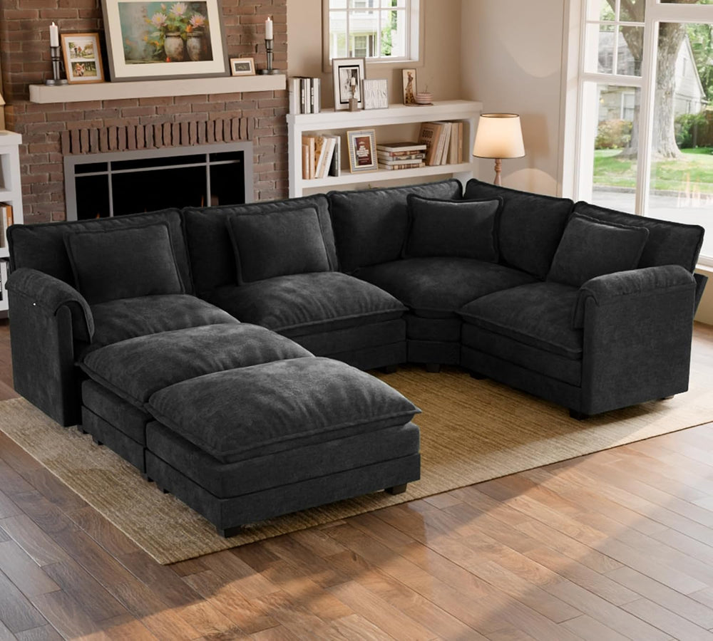 ELUCHANG 114" Oversized V-Shaped Cloud Couch Modular Sectional Sofa with...