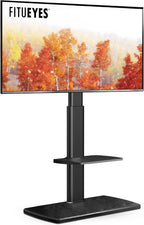 FITUEYES Floor TV Stand for Bedroom, Living Room, Tall Corner TV Stands for TVs 32 37 43 50 55 60 65 75 Inch Swivel TV Mount Stand with Height Adjustable Shelf Upgrade Sturdy Wood Base, Black