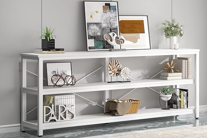 Tribesigns 71" Sofa Tables,Extra Long Couch Table, Narrow Long Console Table, Entryway Table,Sofa Table with 3 Tiers Storage Shelves (White)