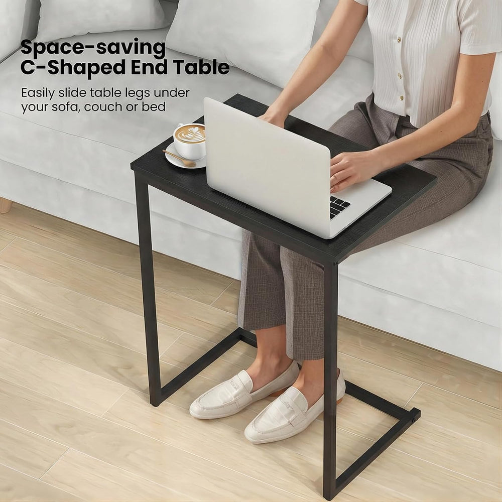Giantex C Shaped End Table, 26.5" Slide-Under Couch Table for Laptop Cof...
