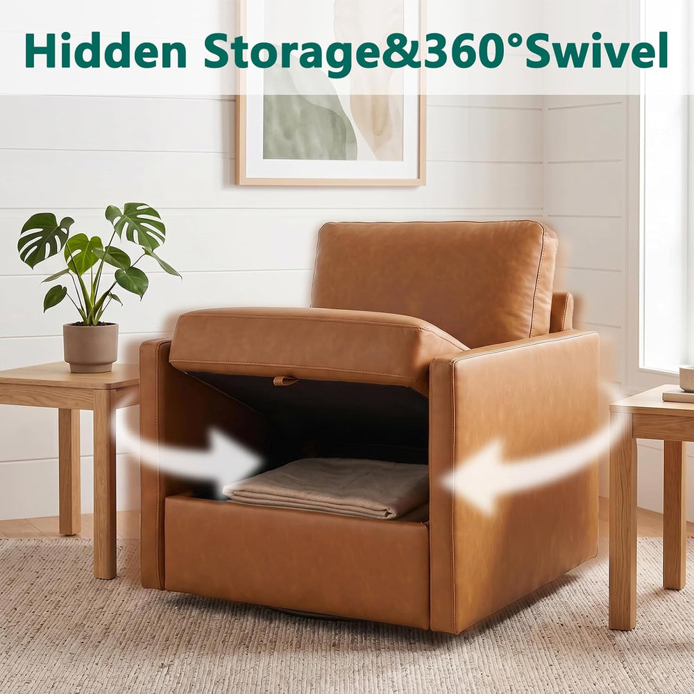 Swivel Accent Chair with Hidden Storage, Mid Century Modern Square Armchair, ...