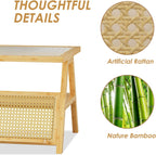 Bamworld Coffee Table with Storage Mid-Century Modern Coffee Table Boho | BambooTable with Glass Top for Living Room Office