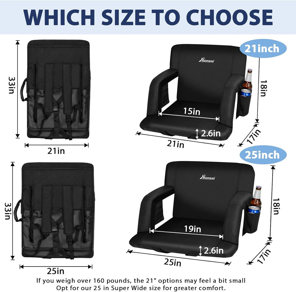 Romswi 2 Pack Wide Backpack Reclining Stadium Seat with Armrests, 6 Adjustabl...
