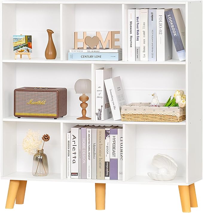 YAHARBO 8 Cube White Bookshelf,3 Tier Book Shelf with Legs,Modern Minimalist ...