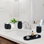 Black Bathroom Accessories Set - 4 Pcs Bathroom Accessory Sets with Toothbrush Holder,Lotion Soap Dispenser,Qtip Holder Dispensr & Vanity Tray,Bathroom Countertop Vanity Oganizer - Matte Black