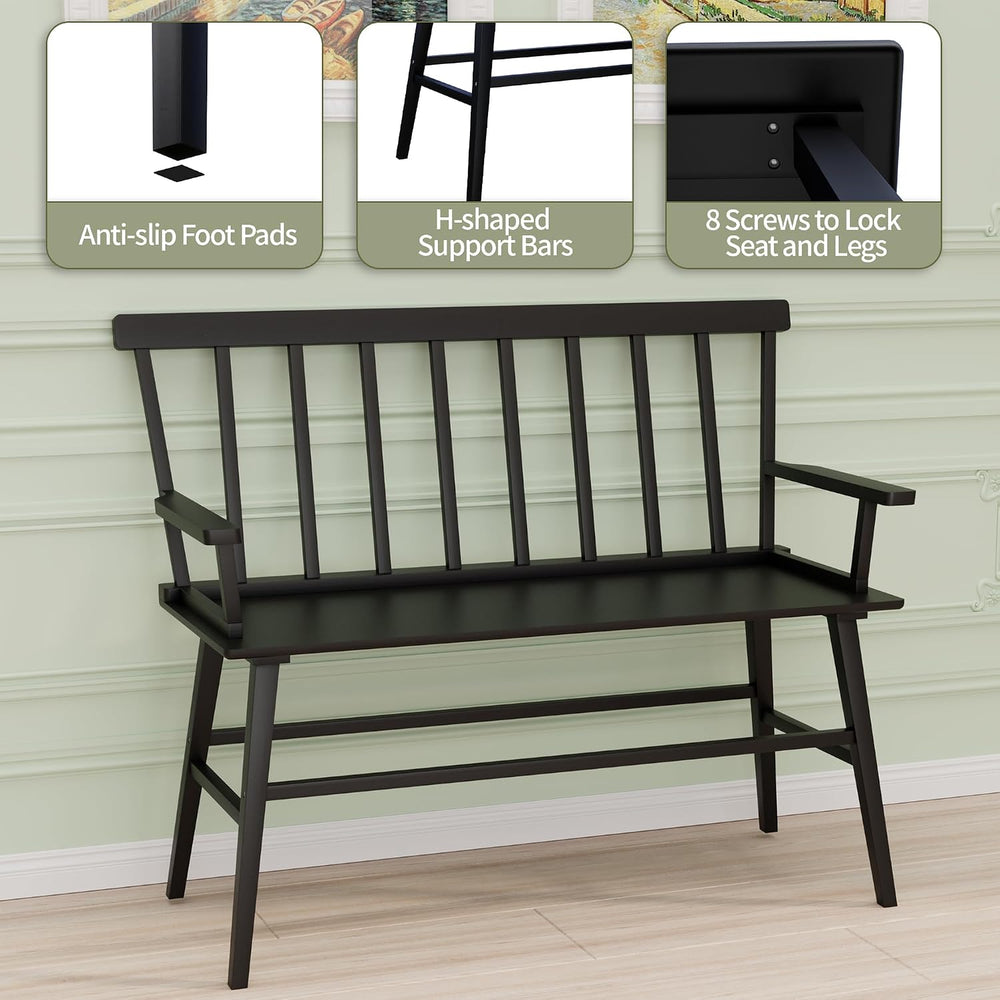 Wisuce Bamboo Dining Bench, Entryway Bench with Spindle Back (Black) | Bamboo...