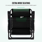 JEAREY Oversized Padded Zero Gravity Chairs, Folding Lounge Chair Outdoor Patio Recliner, Anti Gravity Chair for Backyard with Headrest, Cup Holder, Side Tray, Polyester Mesh - Black/Dark Green