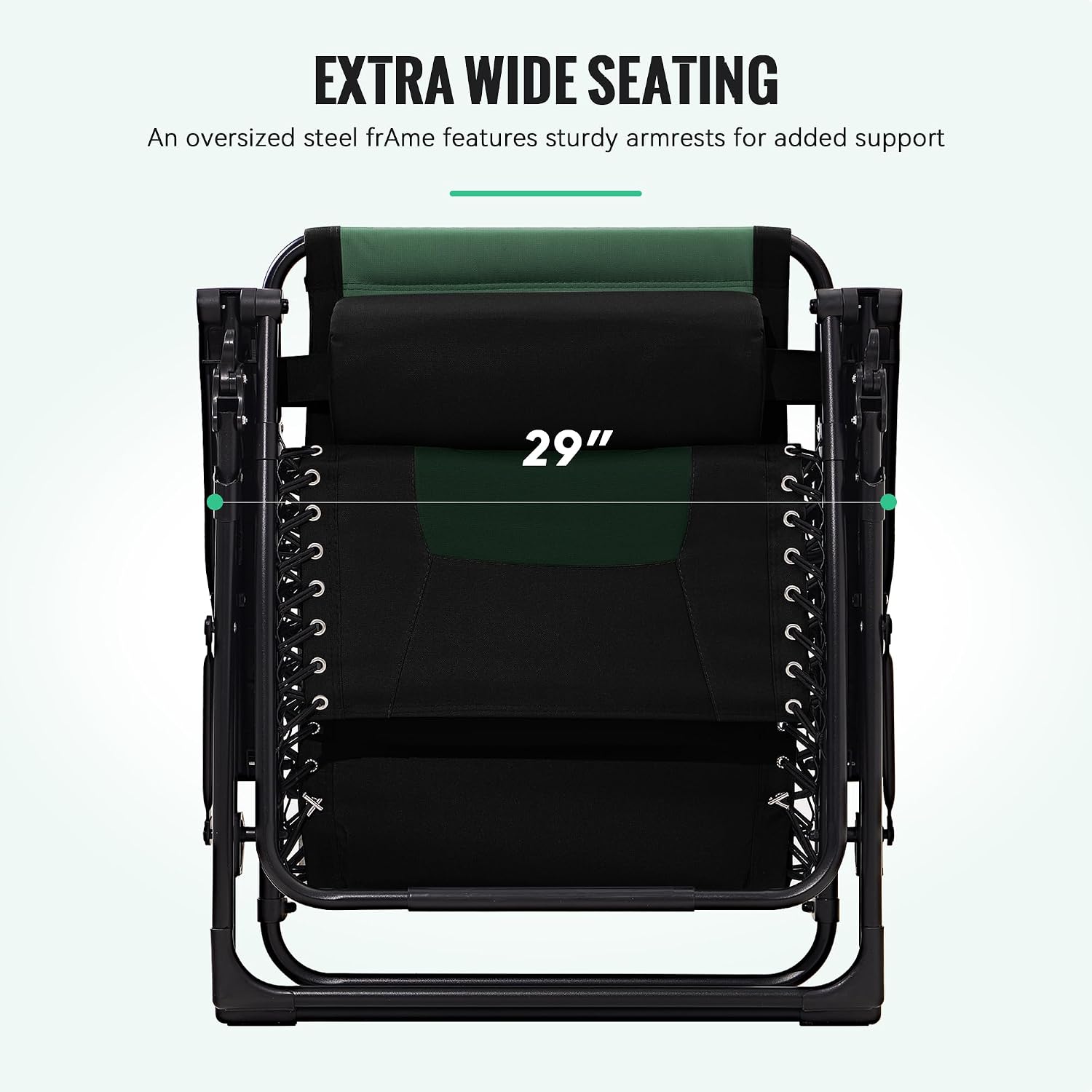 JEAREY Oversized Padded Zero Gravity Chairs, Folding Lounge Chair Outdoor Patio Recliner, Anti Gravity Chair for Backyard with Headrest, Cup Holder, Side Tray, Polyester Mesh - Black/Dark Green