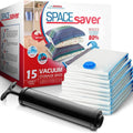 15-Pack Variety Vacuum Storage Bags for Comforters, Blankets & Clothes – Vacuum Sealed Compression Bags with Hand Pump – Space Saver Storage Bags for Bedding,Travel & Organization (3S, 4M, 4L & 4XL)