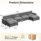 Furniwell 159" Modern Couches Sectional Sofa with Movable Ottoman, U Shaped Sofa Couch with Comfy Chenille and Deep Seat, 4-Seat Cloud Couch for Living Room, Bedroom and Apartment