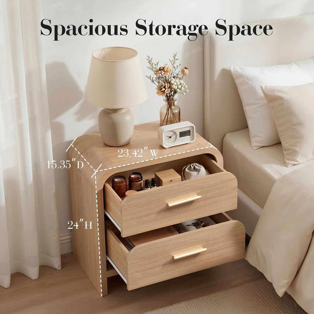 Night Stand Set of 2 [Unique Curved Profile] [FSC-Certified Wooden Board] 2-D...