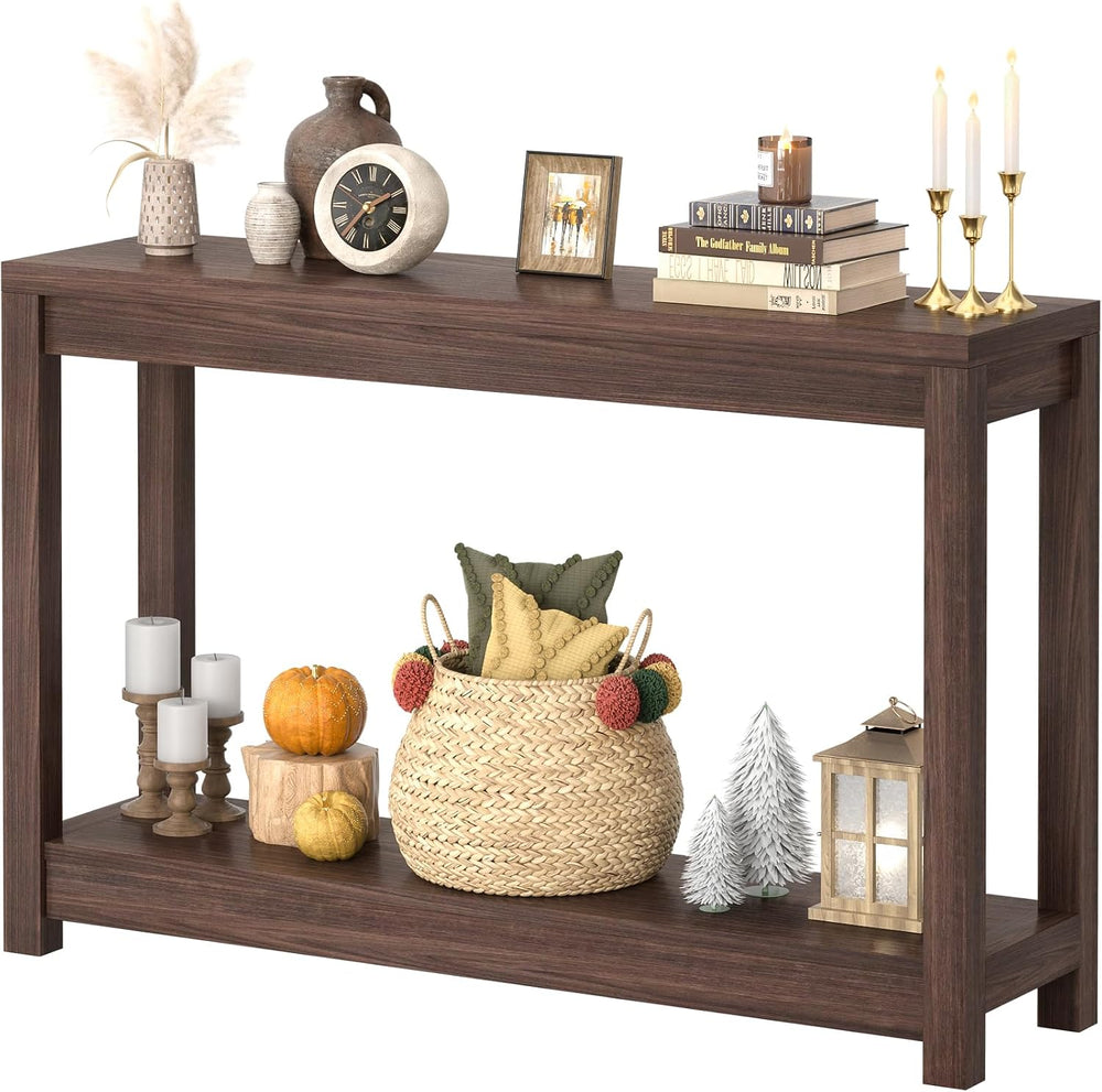 Besiost 47" Farmhouse Wood Entryway Table Narrow Console Table with Stor...