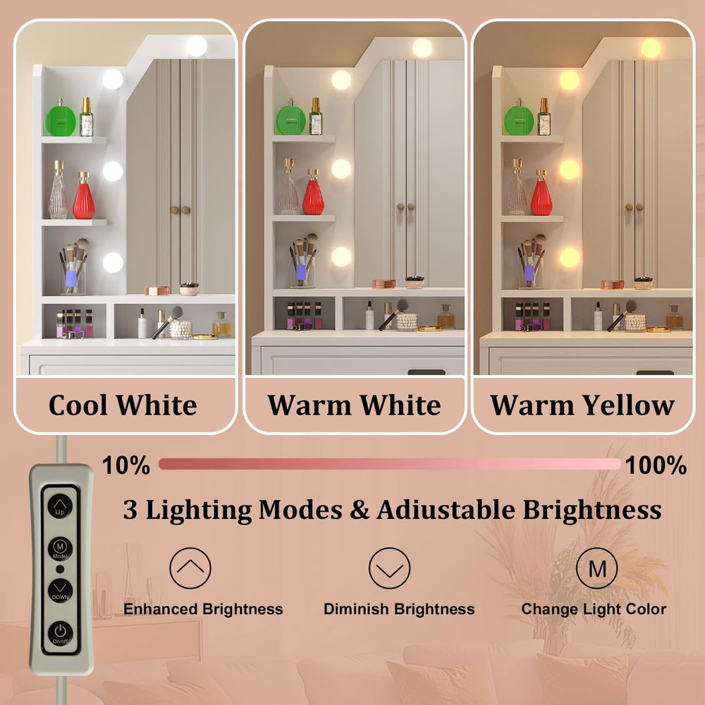 Makeup Vanity with Mirror with Lights for Girls White Lighted Vanity Desk Sma...