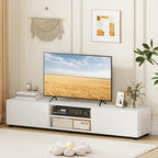 Tangkula Modern TV Stand for up to 70” TVs, 63”L Minimalist Entertainment Center w/ 2 Doors & Open Shelves, Media Console Table Storage Cabinet with 6 Support Feet for Living Room (White, 63”L)