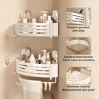 VOLPONE Corner Shower Caddy Suction Cup Shower Shelf Corner No Drilling Bathroom Shower Organizer Storage Rack Adhesive with Towel Bar Hooks(1-Pack, Ivory)