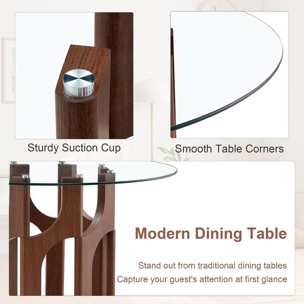 Glass Round Dining Table for 4 6 Person, 46 Inch Glass Kitchen Dining Room Ta...