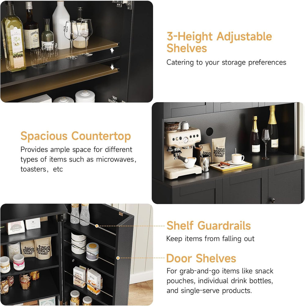 ONBRILL 71" Tall Kitchen Pantry Storage Cabinet, Kitchen Hutch, Black | ...